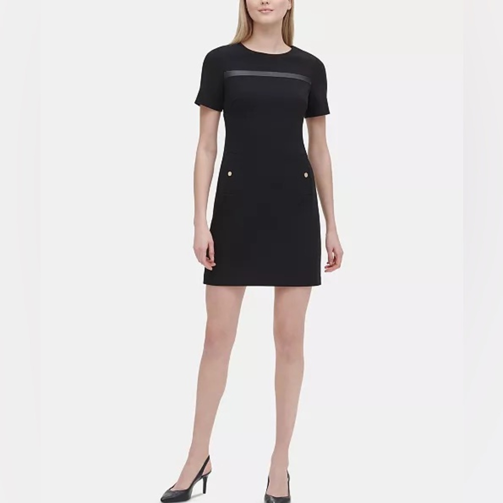 Calvin Klein Contrast-Trim Sheath Dress in Black